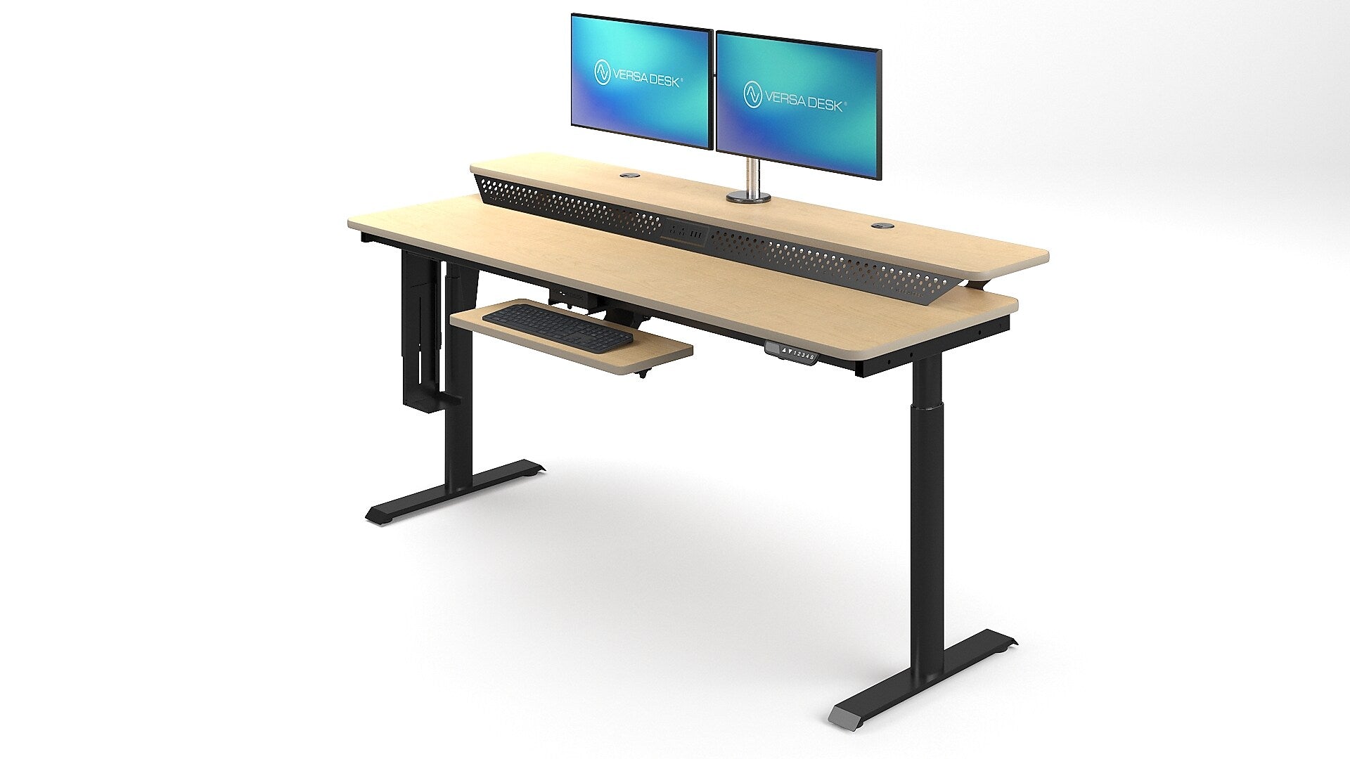 VersaDesk PowerLift Split-Level 72"W Electric Rectangular Adjustable Standing Desk, Maple/Black (PL2SD7230-BM)