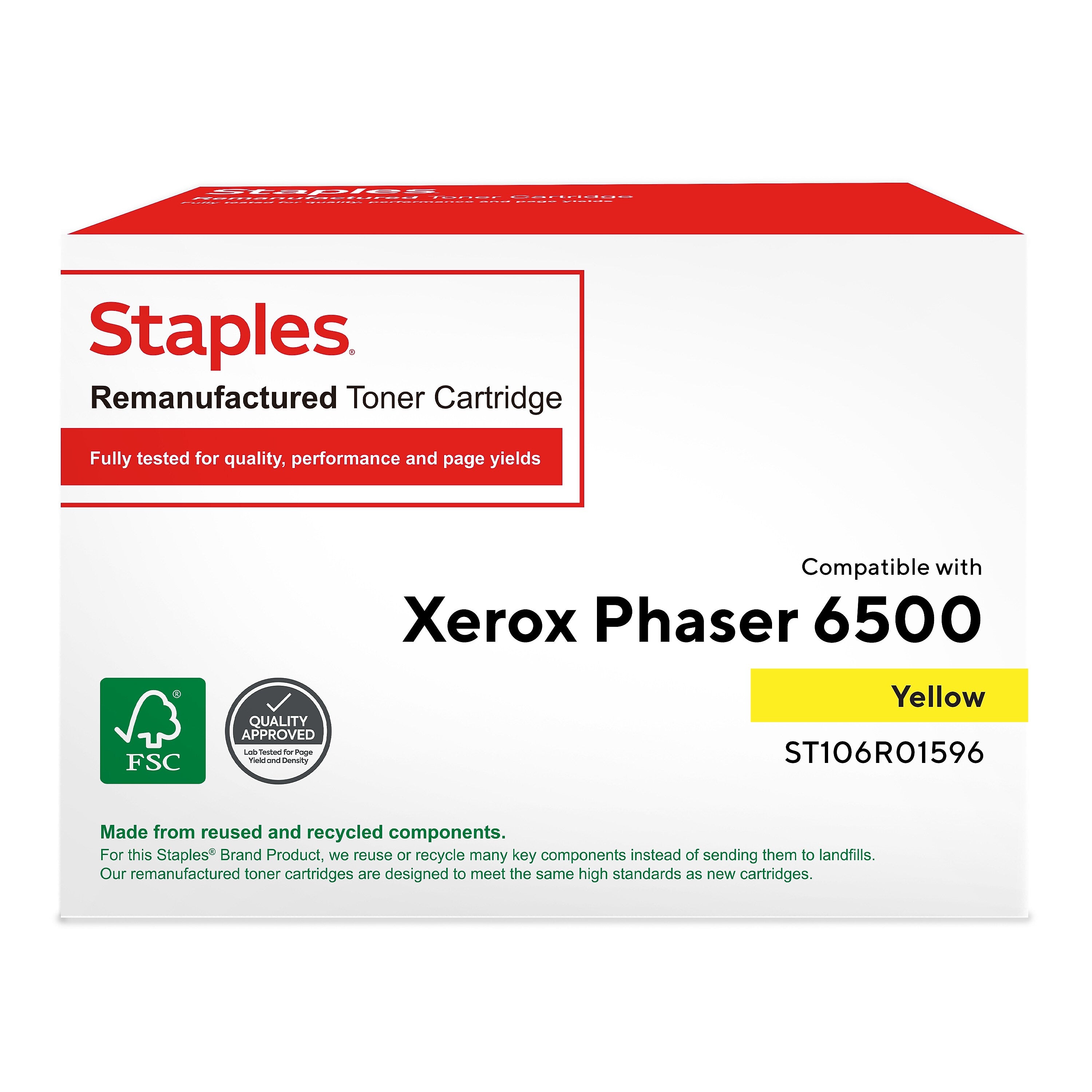 Staples Remanufactured Yellow High Yield Toner Cartridge Replacement for Xerox (TR106R01596/ST106R01596)