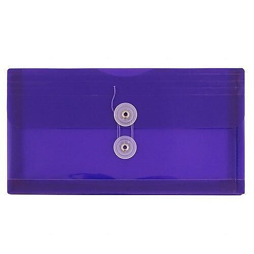 JAM Paper Premium Plastic Filing Envelope with Button & String Closure, 5 1/4" x 10", Purple, 3/Pack (921B1pux3)