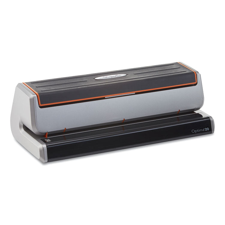 20-Sheet Optima 20 Electric Punch, Three-Hole, 9/32" Holes, Silver/black