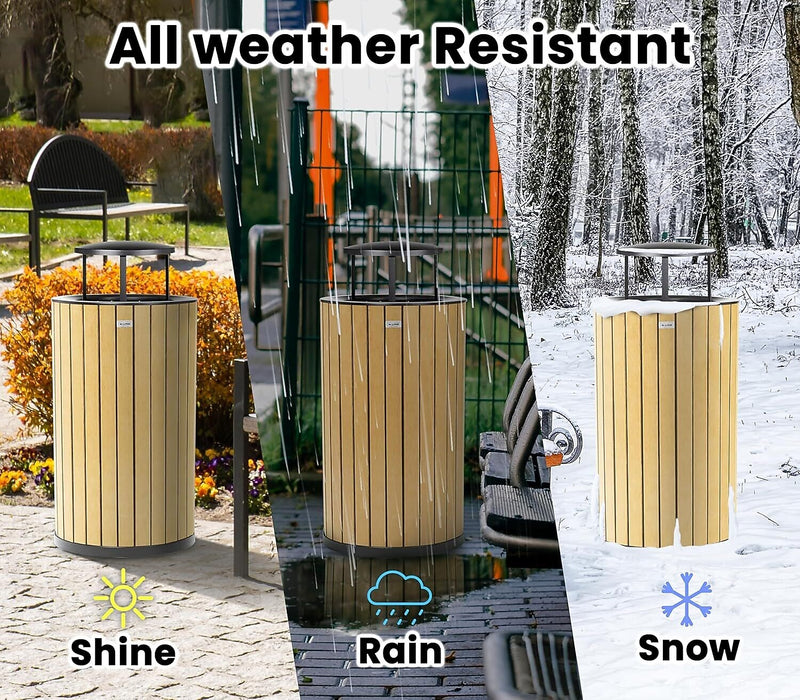 Alpine Industries Steel Outdoor Trash Can with Rain Bonnet Lid, 32 Gallon, Cedar (ALP4400-01-CD-RB)