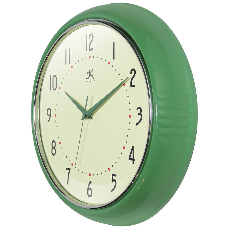 Infinity Instruments Round Retro Green Wall Clock, Aluminum, 15" (10940GR-15)
