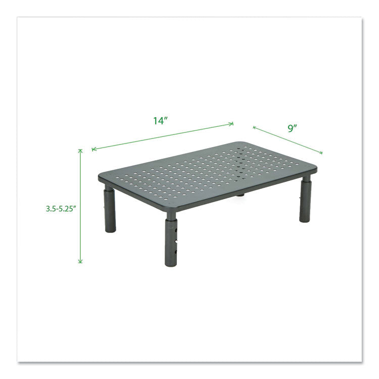 Adjustable Rectangular Monitor Stand, 14" x 9" x 3.25" to 5.25", Black, Supports 44 lbs