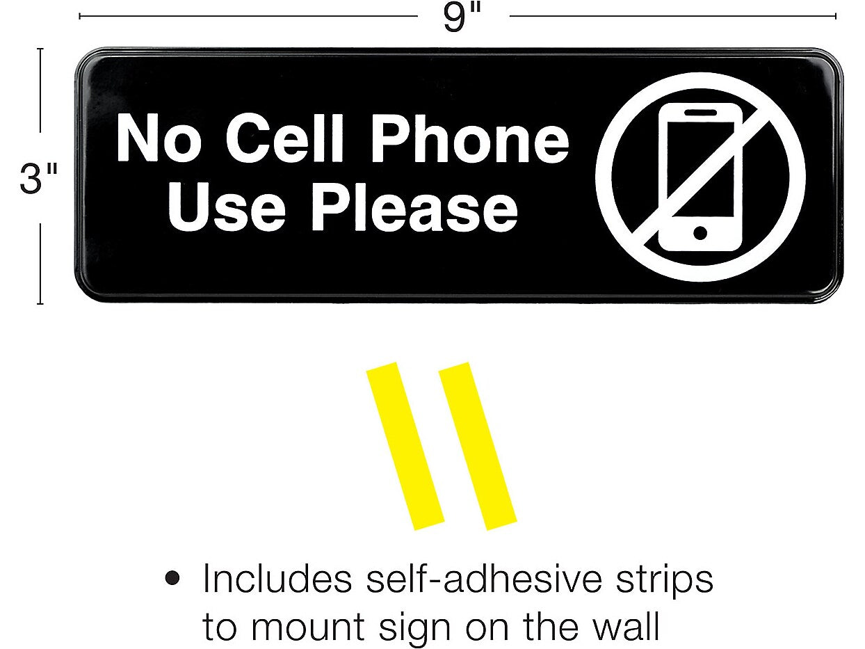 Excello Global Products No Cell Phone Use Please Indoor/Outdoor Wall Sign, 9" x 3", Black/White, 3/Pack (EGP-HD-0266)