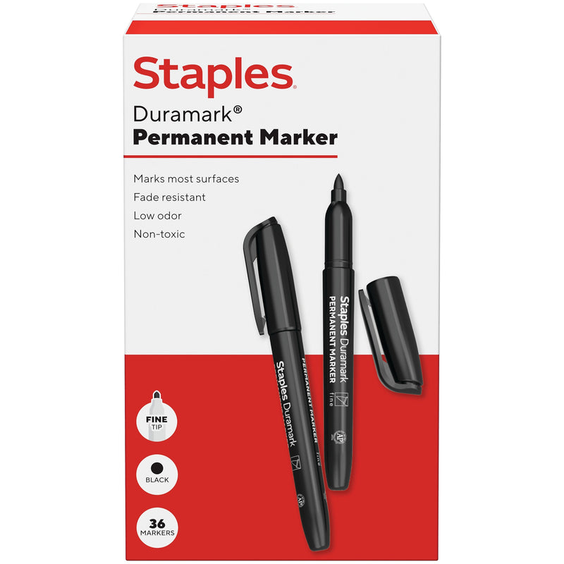 Staples Duramark Permanent Marker, Fine Tip, Black, 36/Pack (ST62949)
