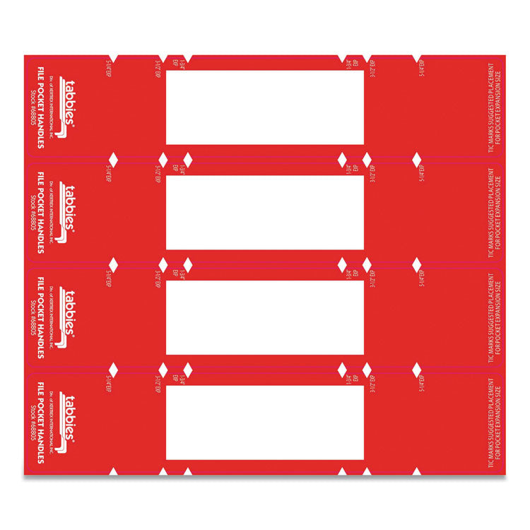 File Pocket Handles, 9.63 X 2, Red/white, 4/sheet, 12 Sheets/pack