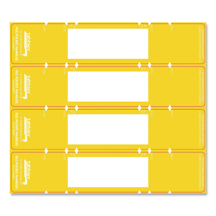 File Pocket Handles, 9.63 X 2, Yellow/white, 4/sheet, 12 Sheets/pack