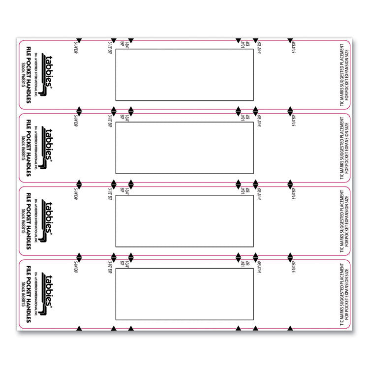 File Pocket Handles, 9.63 X 2, White, 4/sheet, 12 Sheets/pack