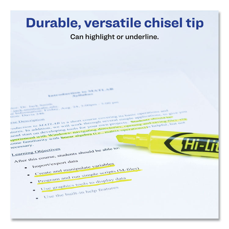 Hi-Liter Desk-Style Highlighters, Fluorescent Yellow Ink, Chisel Tip, Yellow/black Barrel, Dozen