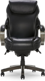 La-Z-Boy Hyland Ergonomic Bonded Leather Swivel Executive Chair, Black/Gray Weathered Wood (CHR10044B)