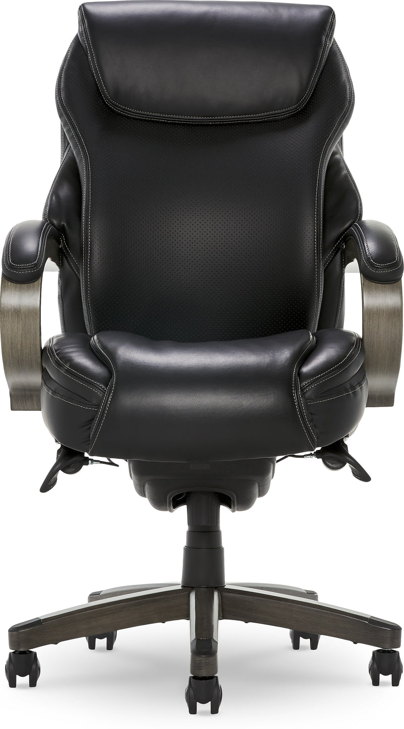 La-Z-Boy Hyland Ergonomic Bonded Leather Swivel Executive Chair, Black/Gray Weathered Wood (CHR10044B)