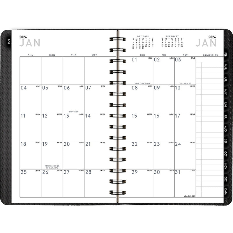 2026 AT-A-GLANCE Contemporary 5" x 8" Weekly & Monthly Planner, Faux Leather Cover, Charcoal (70-100X-45-26)