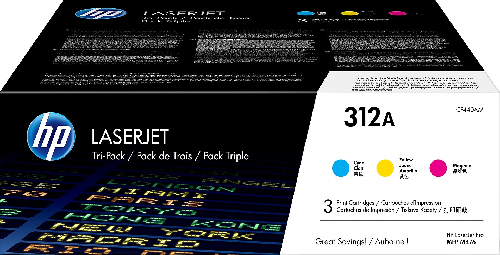 HP 312A Cyan/Magenta/Yellow Standard Yield Toner Cartridge, Prints Up to 2,700 Pages (CF440AM)