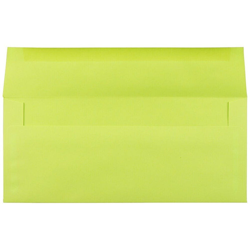 JAM Paper #10 Booklet Envelope, 4 1/8" x 9 1/2", Ultra Lime Green, 100/Pack (71091d)