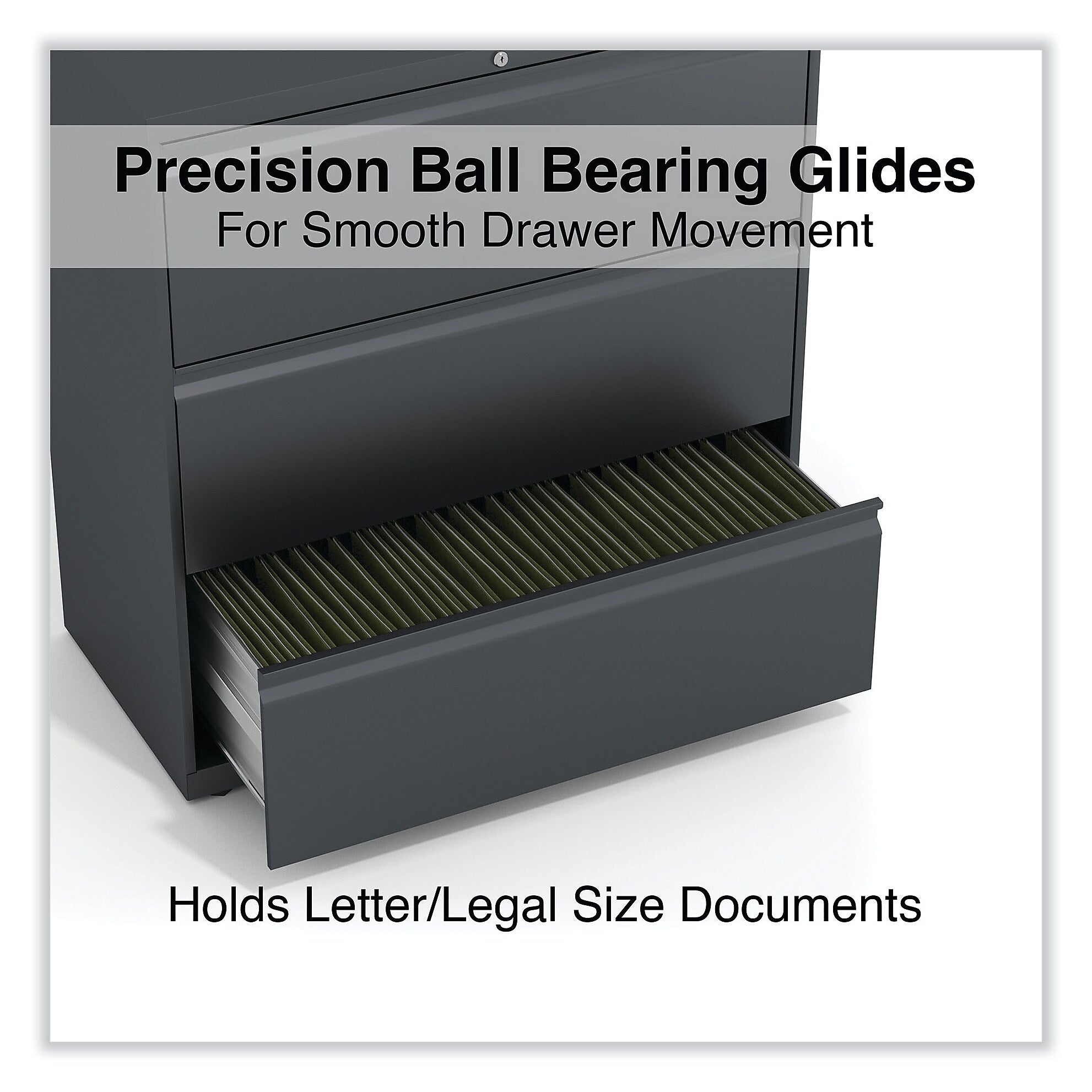 Alera 3-Drawer Lateral File Cabinet, Letter/Legal Size, Lockable, 40.25"H x 36"W x 18.63"D, Charcoal (ALEHLF3641CC)