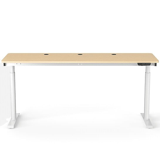 VersaDesk PowerLift 72"W Electric Rectangular Adjustable Standing Desk, Maple/White (PLSDR7224-WM-APP)