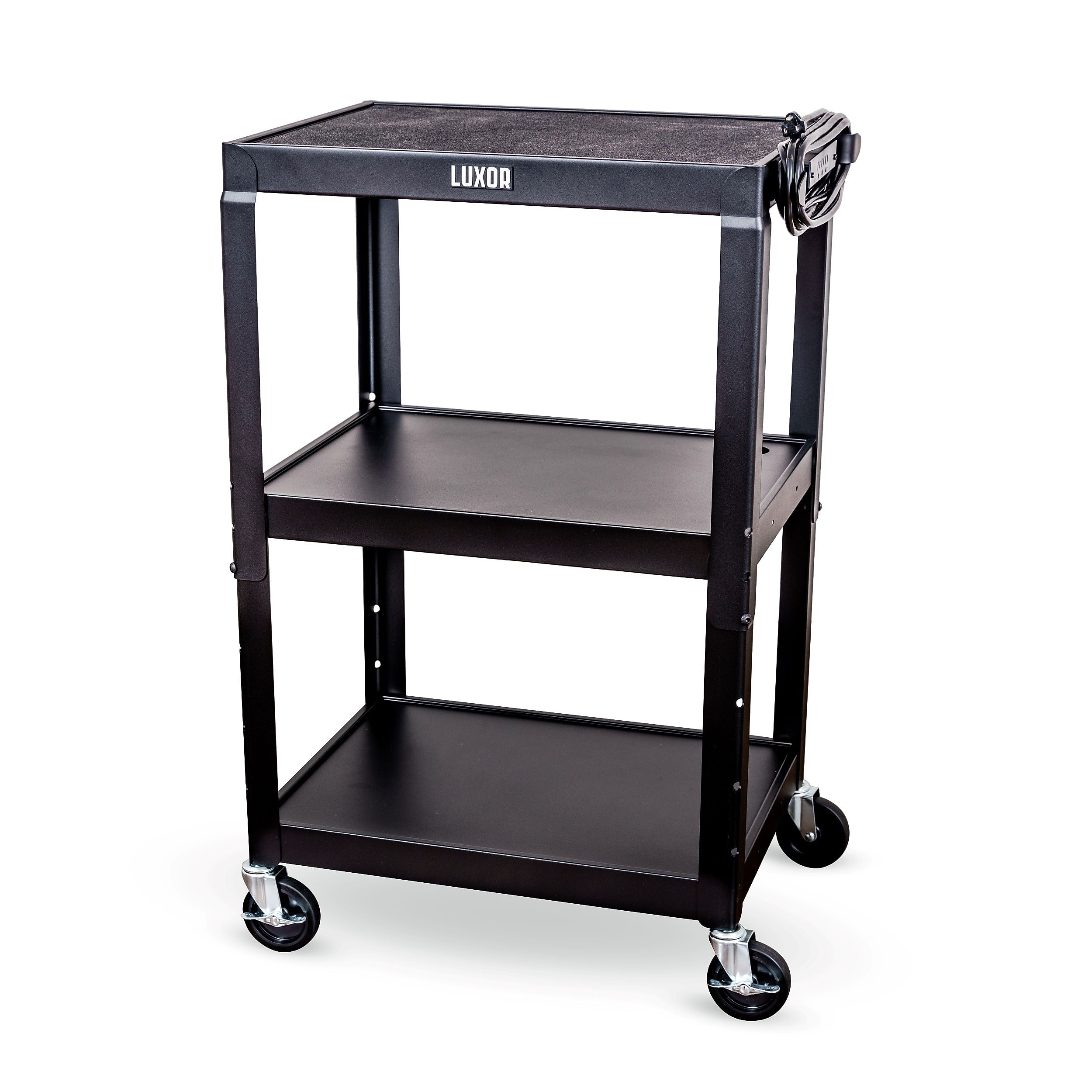 Luxor 3-Shelf Metal Mobile Utility Cart with Lockable Wheels, Black (UCMT1)