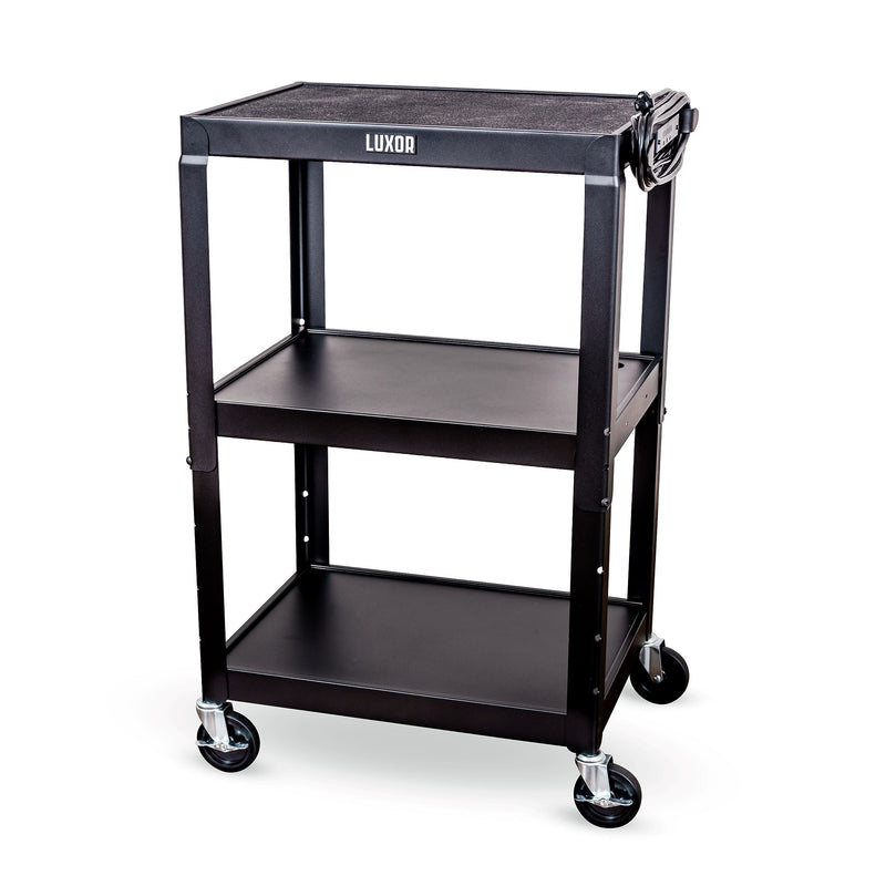 Luxor 3-Shelf Metal Mobile Utility Cart with Lockable Wheels, Black (UCMT1)