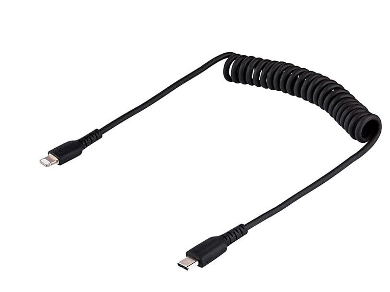 StarTech USB-C to Lightning MFi Certified Coiled iPhone Charger Cable, 3 ft., Black (RUSB2CLT1MBC)