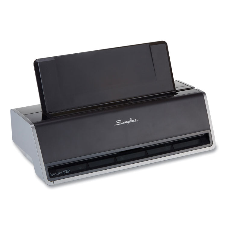 28-Sheet Commercial Electric Two-Hole Punch, Fixed 9/32" Holes, Black/silver