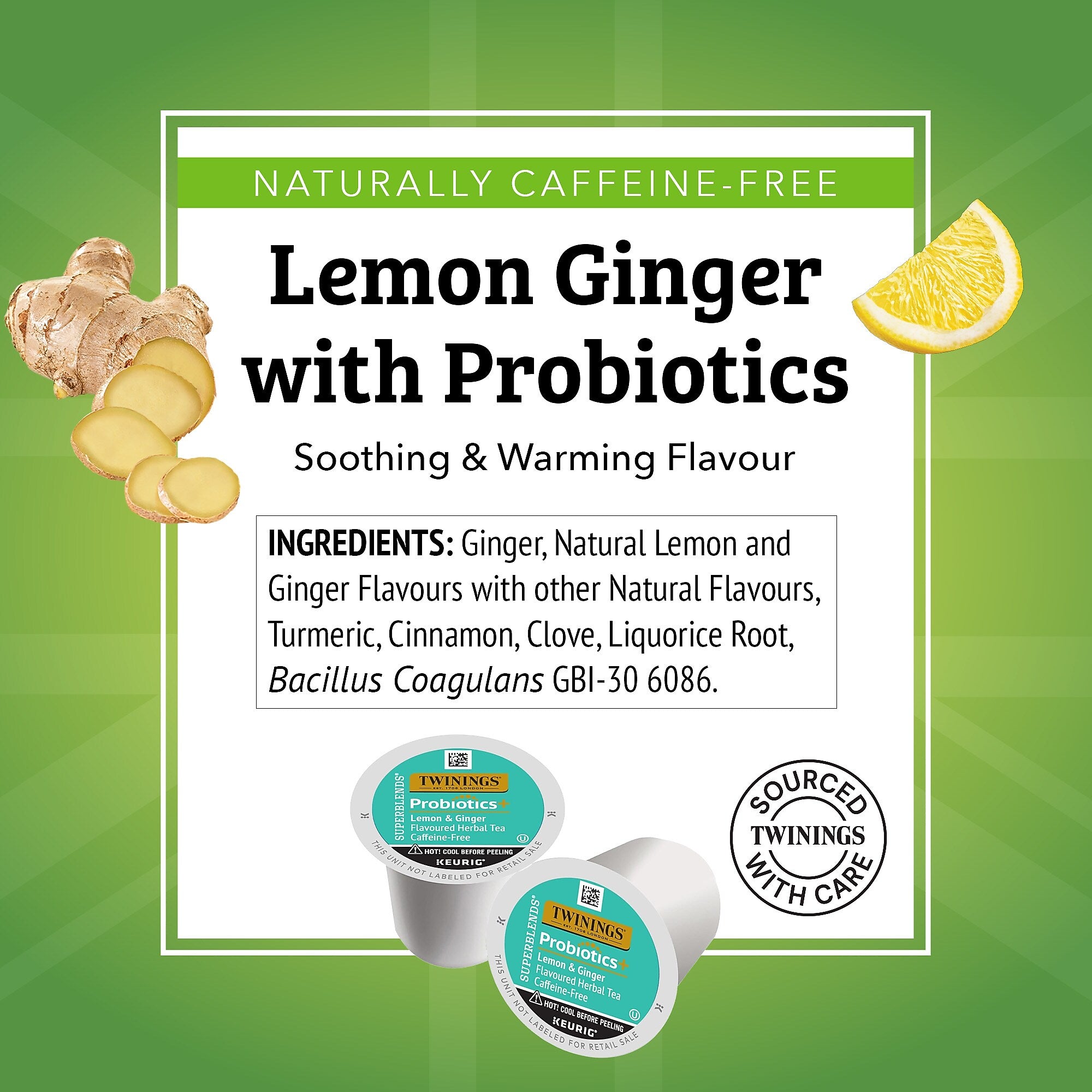 Twinings Probiotics+ Herbal Lemon & Ginger Tea, Keurig® K-Cup® Pods, 24/Box (F16930)