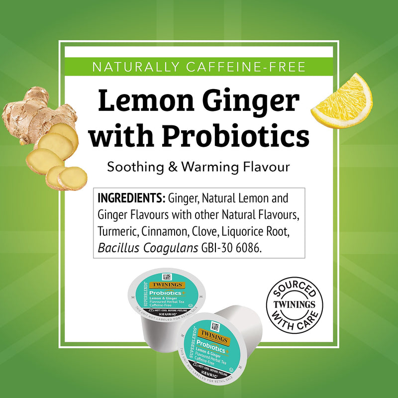 Twinings Probiotics+ Herbal Lemon & Ginger Tea, Keurig® K-Cup® Pods, 24/Box (F16930)