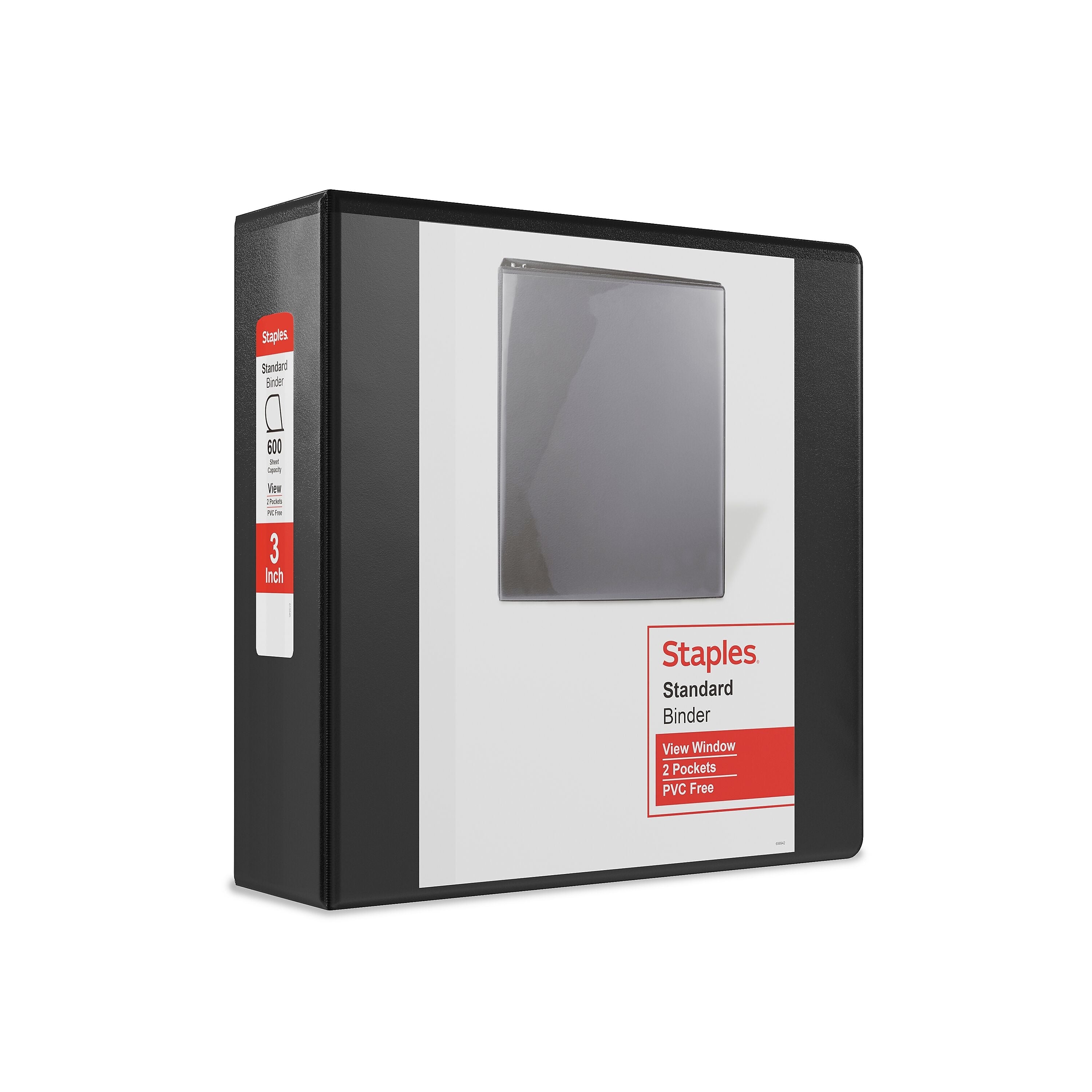 Staples 3" 3-Ring View Binder, D-Ring, Black (55402/26449)