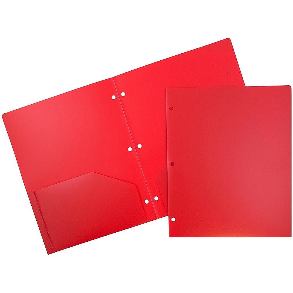 JAM Paper Heavy Duty 3 Hole Punch 2 Pocket Folder, Plastic, Assorted Primary Colors, 12/Pack (383HHPrgbypblb)