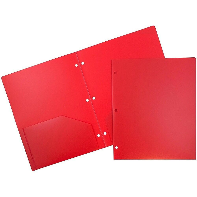 JAM Paper Heavy Duty 3 Hole Punch 2 Pocket Folder, Plastic, Assorted Primary Colors, 12/Pack (383HHPrgbypblb)