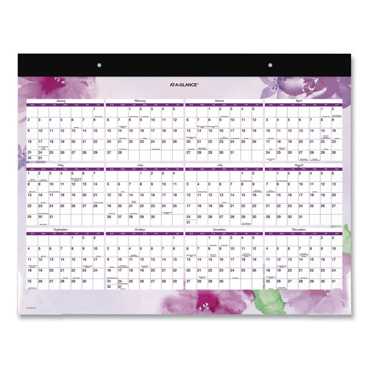 Beautiful Day Desk Pad Calendar, Floral Artwork, 21.75 x 17, Assorted Color Sheets, Black Binding, 12-Month (Jan-Dec): 2025