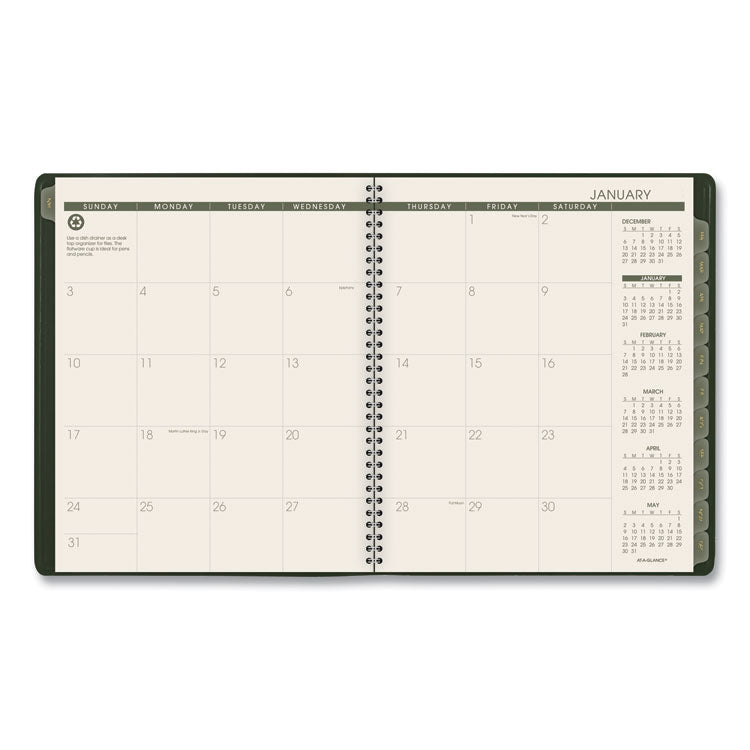 Recycled Monthly Planner, 11 x 9, Green Cover, 13-Month: Jan 2025 to Jan 2026