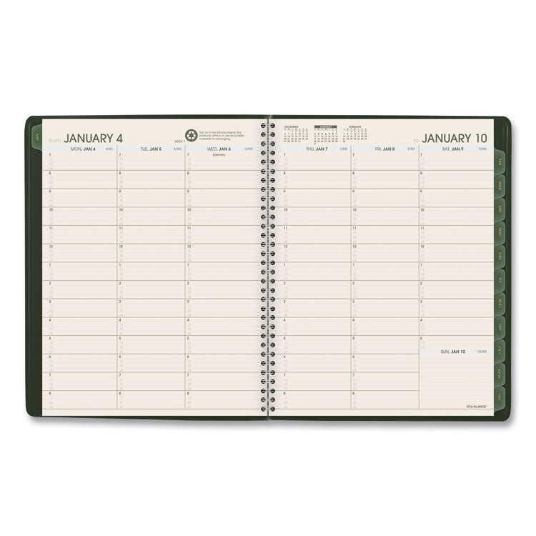 Recycled Weekly Vertical-Column Format Appointment Book, 11 x 8.25, Green Cover, 12-Month (Jan to Dec): 2025