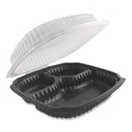 Culinary Lites Microwavable 3-Compartment Container, 20 oz/5 oz/5 oz, 9 x 9 x 3.13, Clear/Black, Plastic, 100/Carton