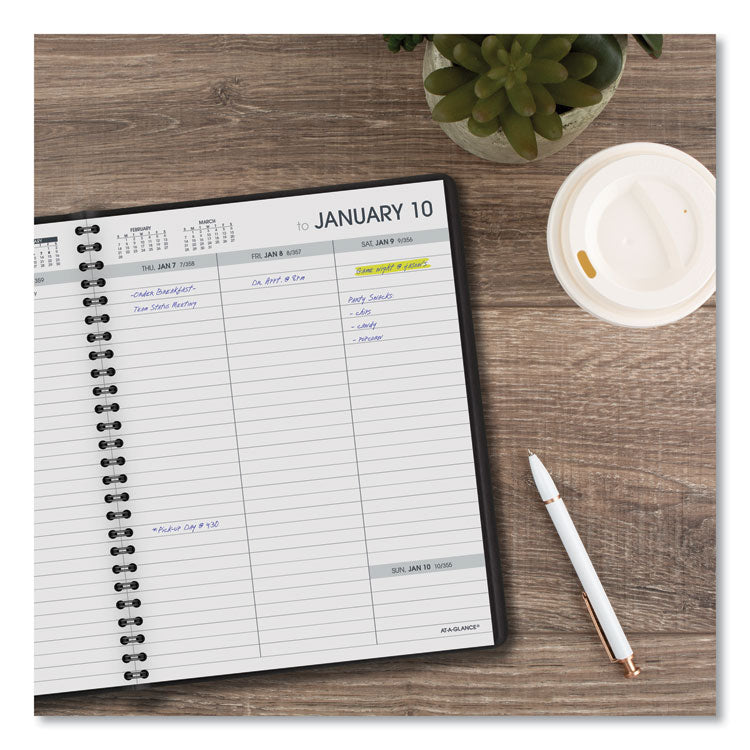 Weekly Planner Ruled for Open Scheduling, 8.75 x 6.75, Black Cover, 12-Month (Jan to Dec): 2025