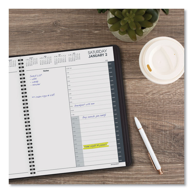 24-Hour Daily Appointment Book, 11 x 8.5, Black Cover, 12-Month (Jan to Dec): 2025