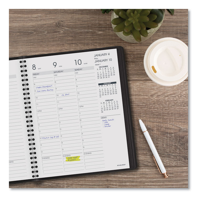 Weekly Vertical-Column Appointment Book Ruled for Hourly Appointments, 8.75 x 7, Black Cover, 13-Month: Jan 2025 to Jan 2026