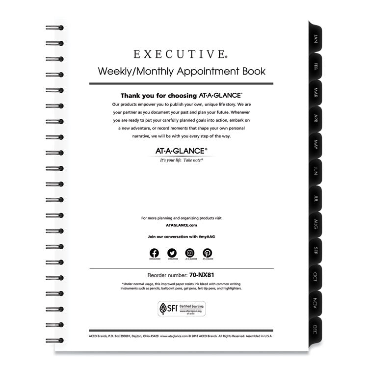 Executive Weekly/Monthly Planner Refill with 15-Minute Appointments, 11 x 8.25, White Sheets, 12-Month (Jan to Dec): 2025