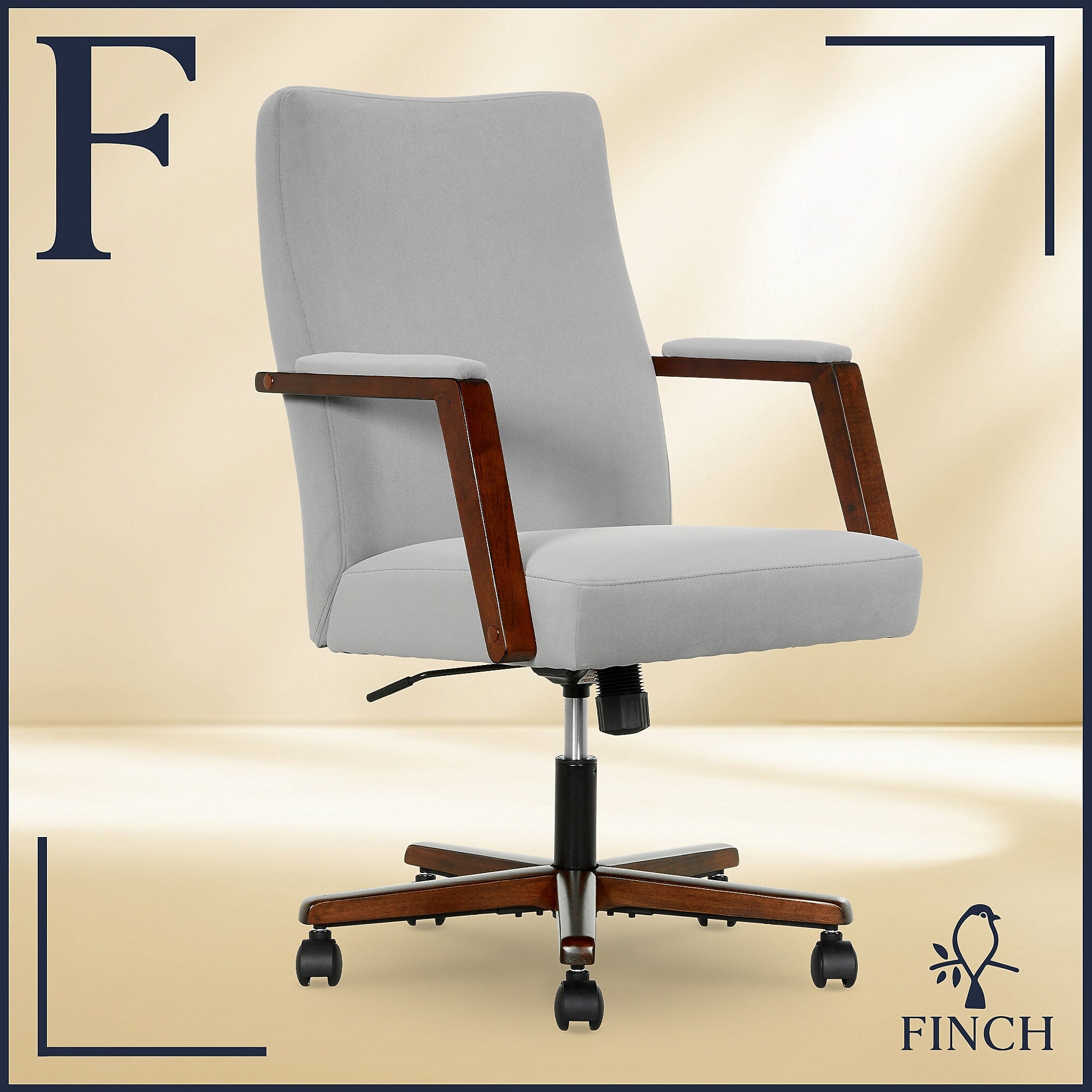 Finch NEO ONE Ergonomic Velvet Fabric/Wood Swivel Executive Chair, Gray (52304-GRY)