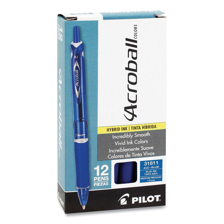 Acroball Colors Advanced Ink Hybrid Gel Pen, Retractable, Medium 1 mm, Blue Ink, Translucent Blue/Blue Barrel, Dozen