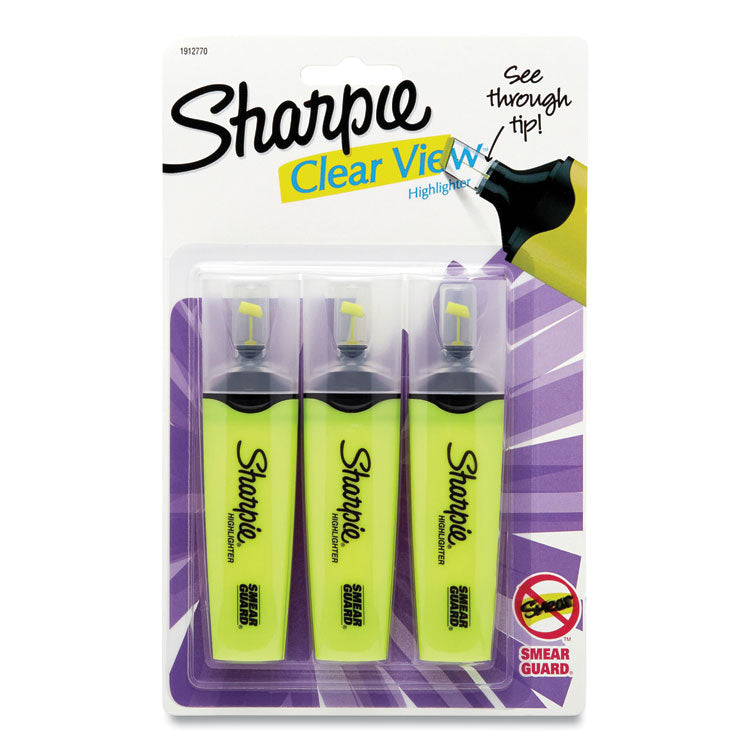 Clearview Tank-Style Highlighter, Yellow Ink, Chisel Tip, Yellow/black/clear Barrel, 3/pack