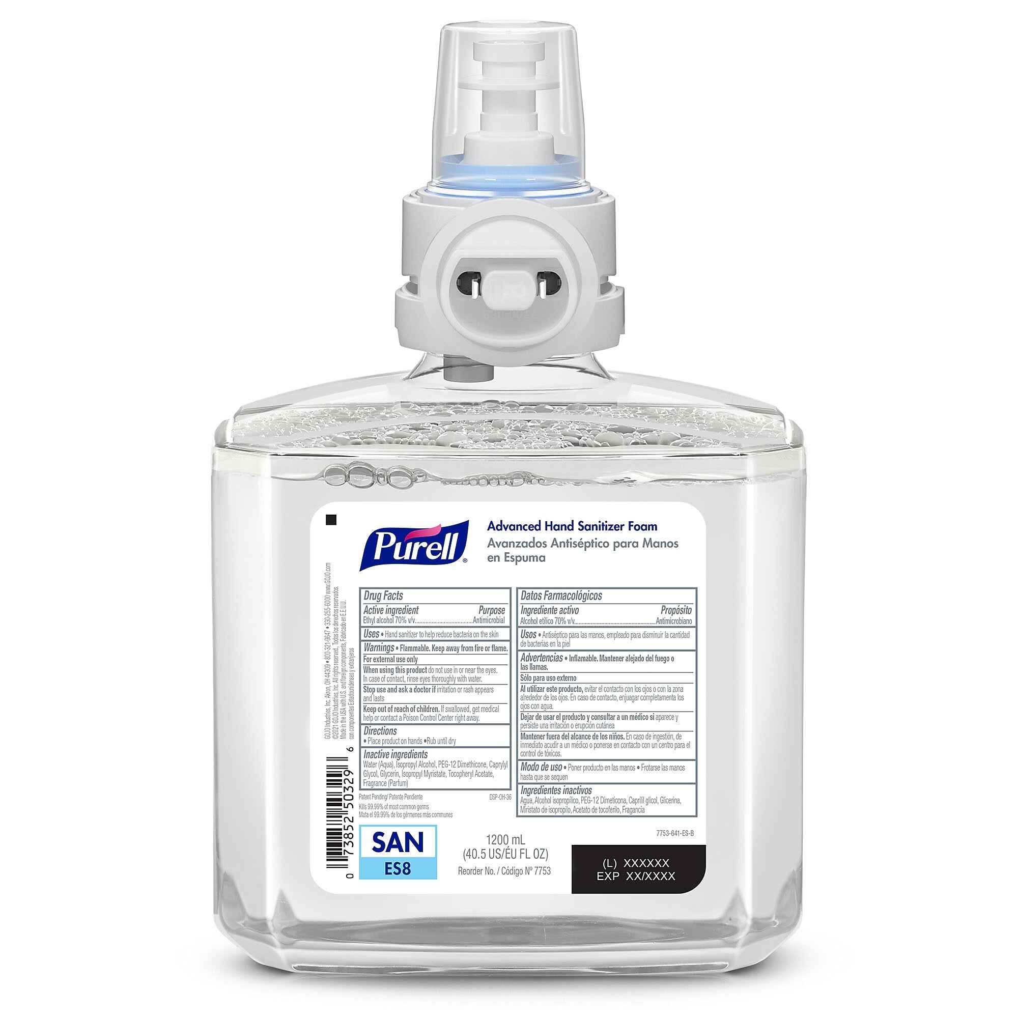 PURELL Advanced 70% Alcohol Foaming Hand Sanitizer Refill for ES8 Dispenser, 1200 mL, 2/Carton (7753-02)