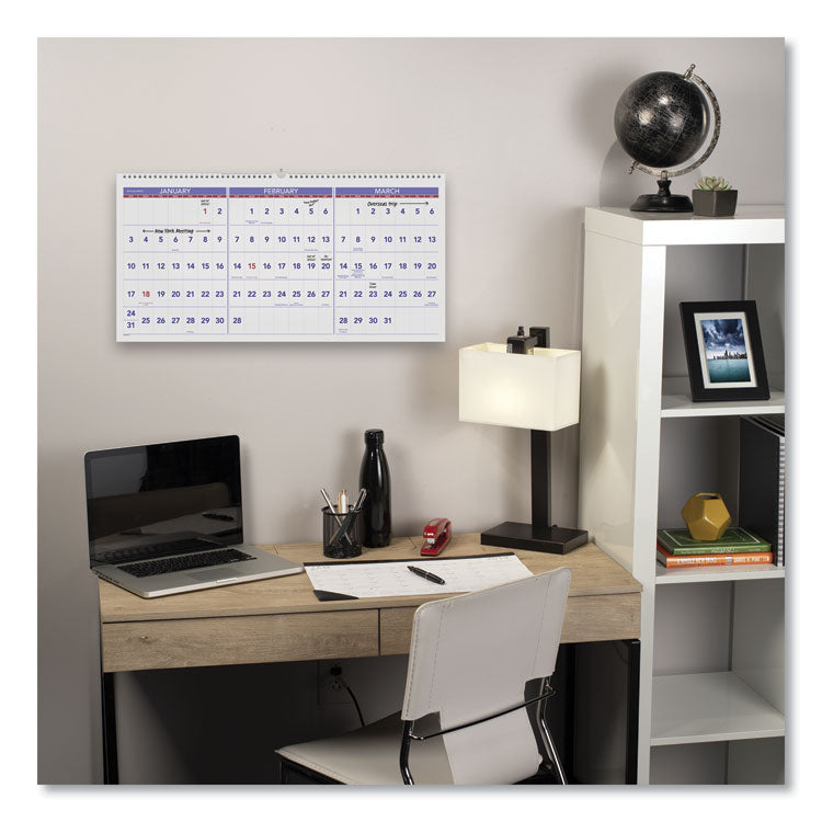 Deluxe Three-Month Reference Wall Calendar, Horizontal Orientation, 24 x 12, White Sheets, 15-Month: Dec 2024 to Feb 2026