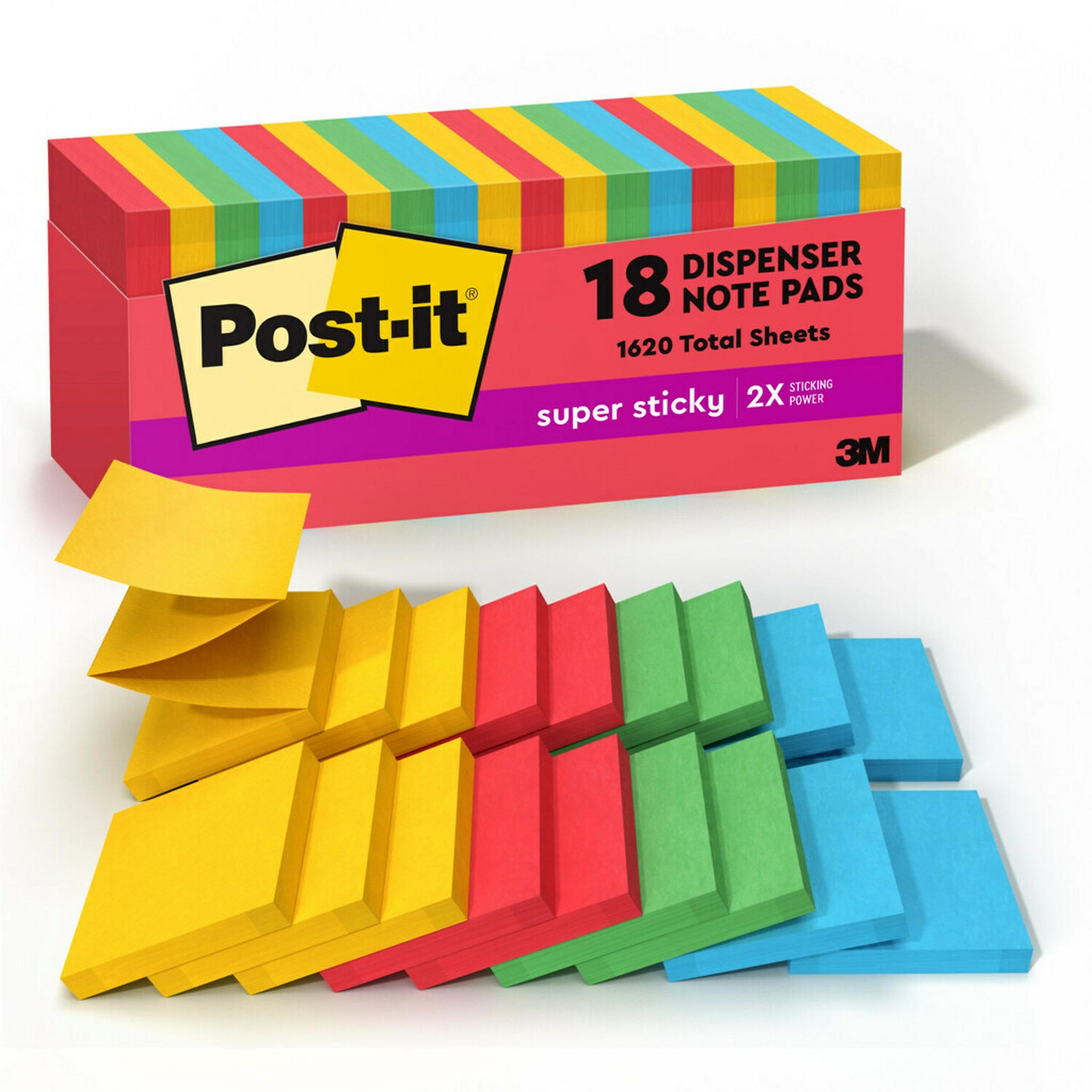 Post-it Pop-up Super Sticky Notes, 3" x 3", Playful Primaries Collection, 90 Sheets/Pad, 18 Pads/Pack (R330-18SSAN-CP)