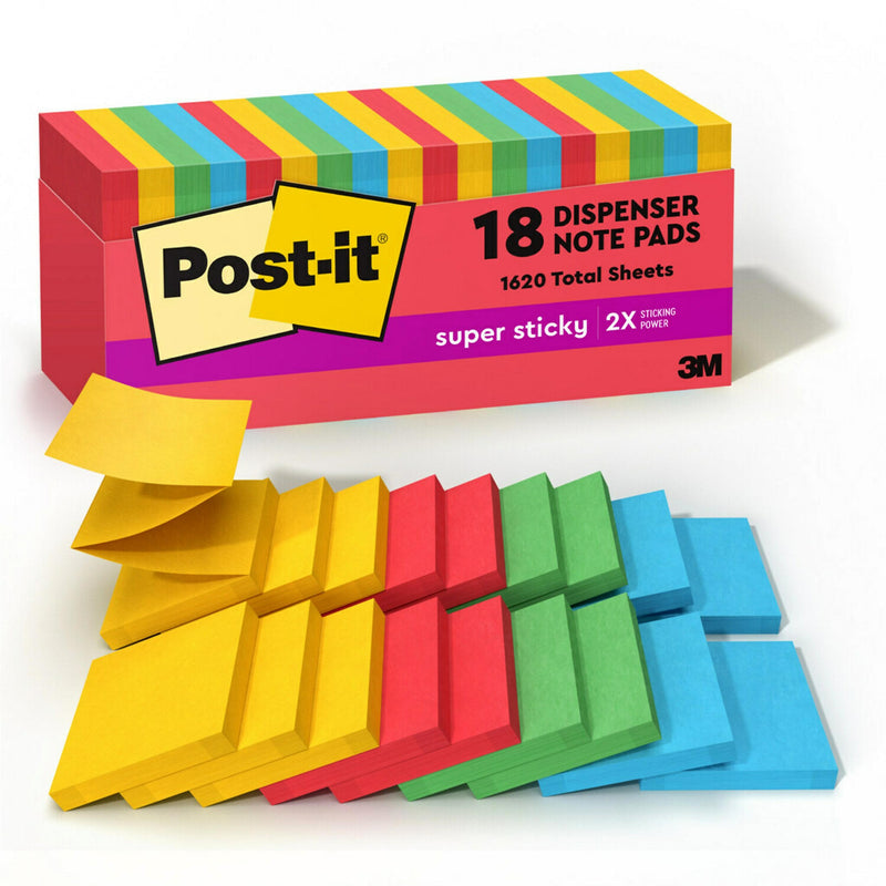 Post-it Pop-up Super Sticky Notes, 3" x 3", Playful Primaries Collection, 90 Sheets/Pad, 18 Pads/Pack (R330-18SSAN-CP)
