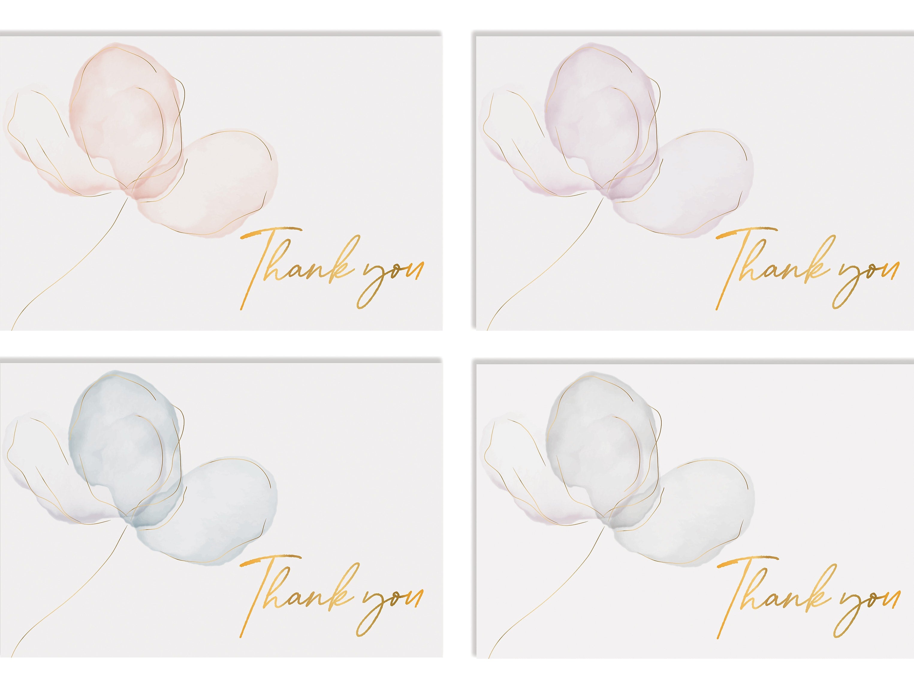 Better Office Delicate Pastel Floral Thank You Cards with Envelopes, 4" x 6", Assorted Colors, 50/Pack (64527-50PK)
