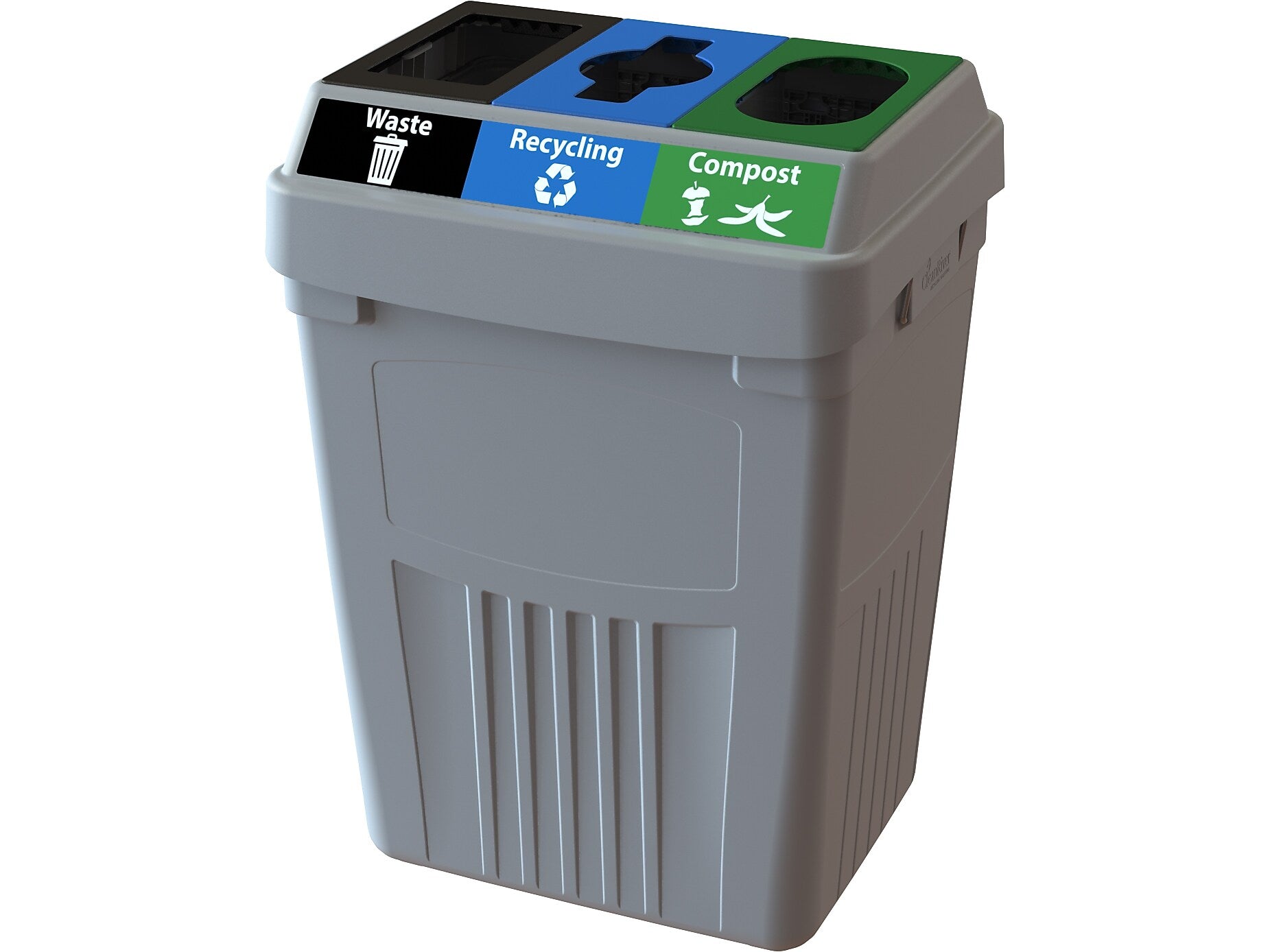 CleanRiver FlexE Plastic Trash & Recycling Bin Combo, 50 Gallon, Gray (FX50B-BK3-R-BE-W-BK-C-GN)