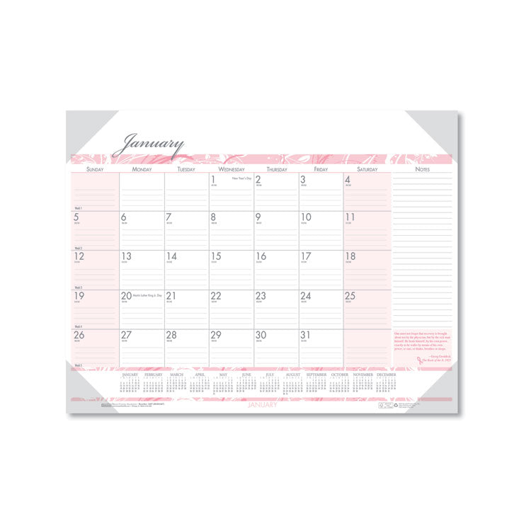 Recycled Monthly Desk Pad Calendar, Breast Cancer Awareness Artwork, 22 x 17, Black Binding/Corners,12-Month (Jan-Dec): 2025