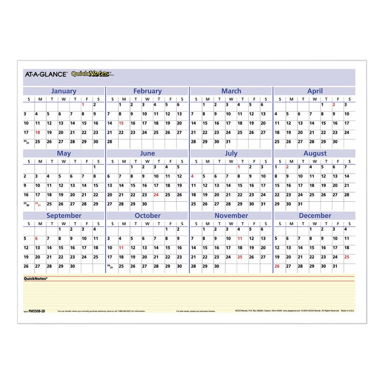 QuickNotes Mini Erasable Wall Planner, 16 x 12, White/Blue/Yellow Sheets, 12-Month (Jan to Dec): 2025
