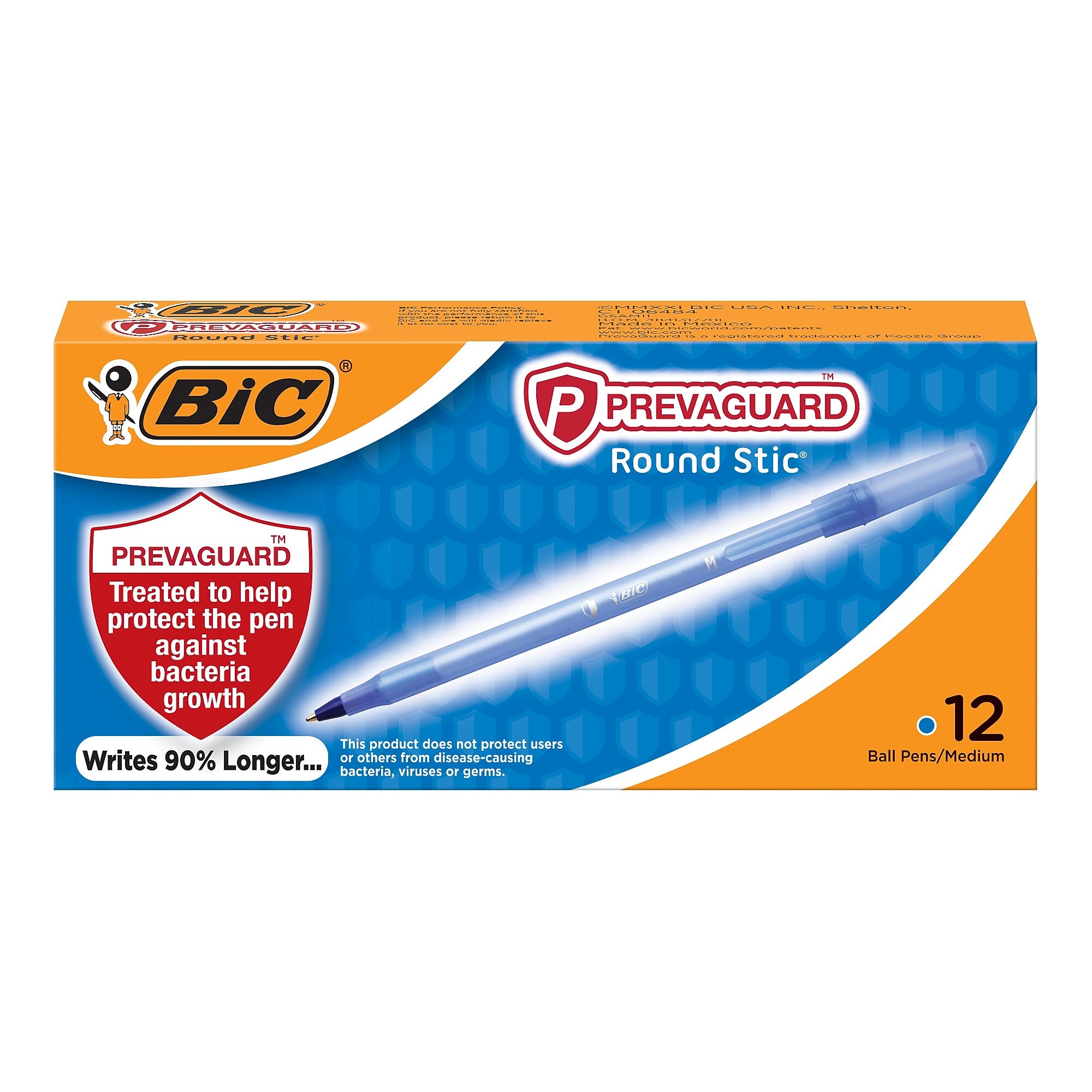 BIC Prevaguard Round Stic Ballpoint Pen, Medium Point, Blue Ink, Dozen (GSAM11-BLU)