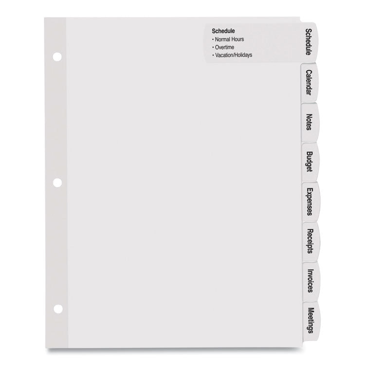 Big Tab Printable Large White Label Tab Dividers, 8-Tab, 11 x 8.5, White, 4 Sets